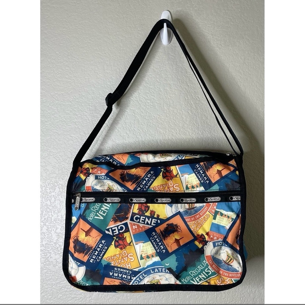 Travel-Themed Multicolor Messenger Bag